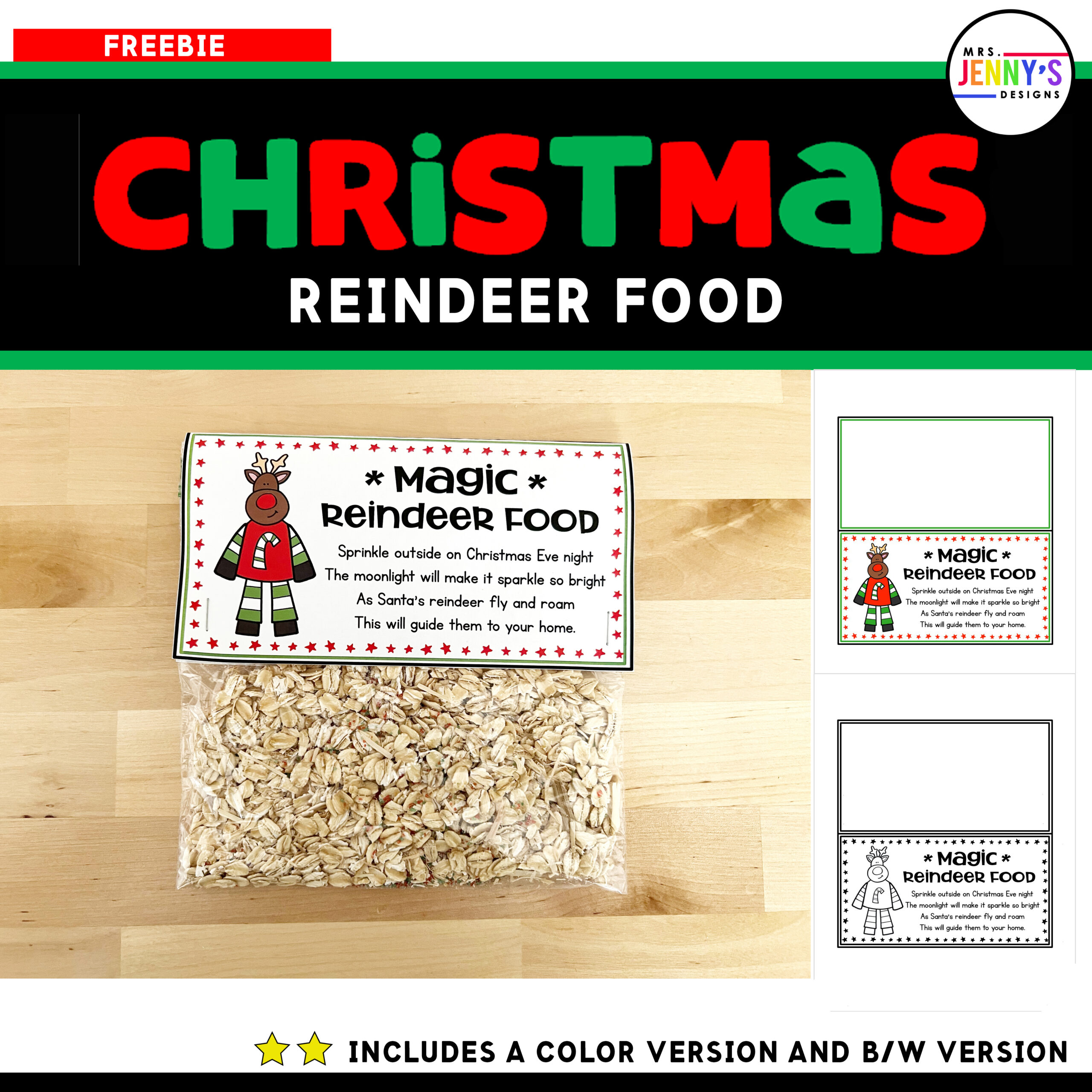 FREE Magic Reindeer Food Poem Bag Toppers for Christmas