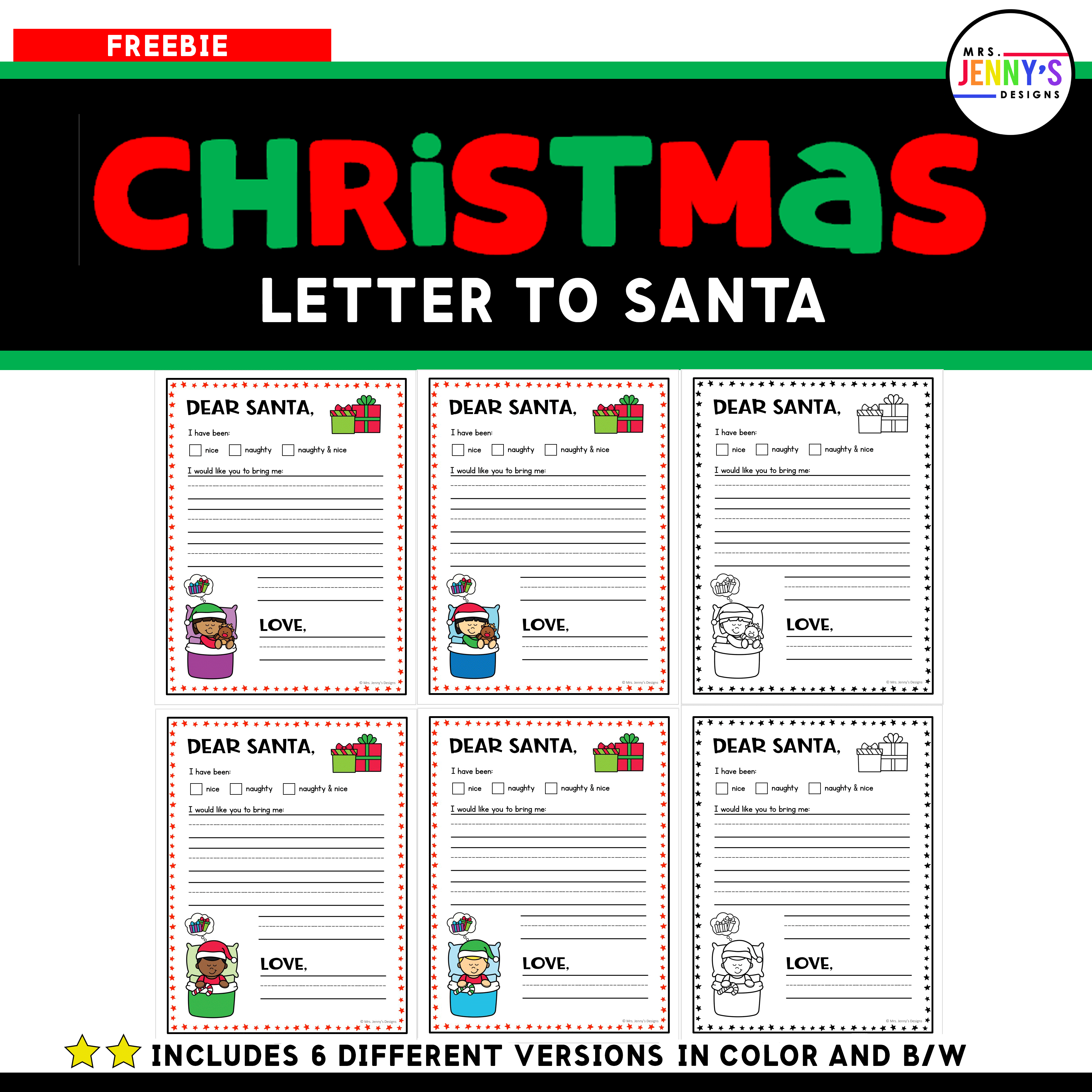 FREE Letter to Santa Template - Color & B/W Version