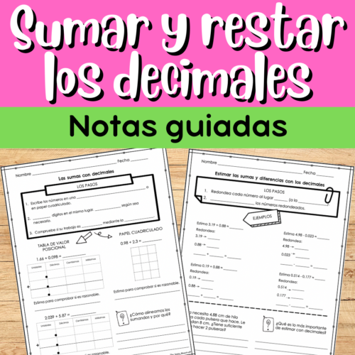 Add and Subtract Decimals Guided Notes Math Journals 5th Grade in Spanish