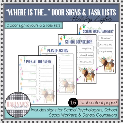 Where is the... Door Signs & Task Lists (Holiday Lights Theme)