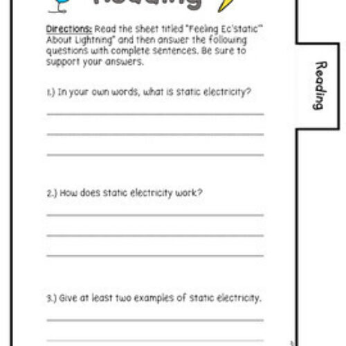 Static Electricity Lab Reading Passages Worksheet and Activity - Classful