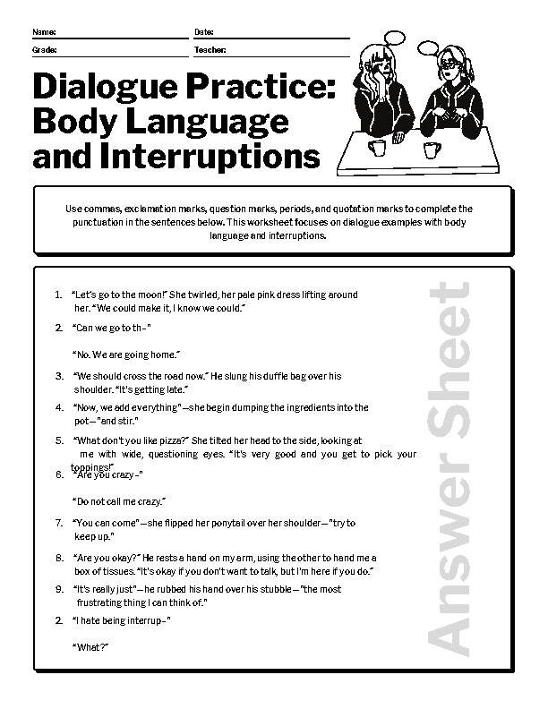 Dialogue Practice Worksheet Body Language And Interruptions Classful