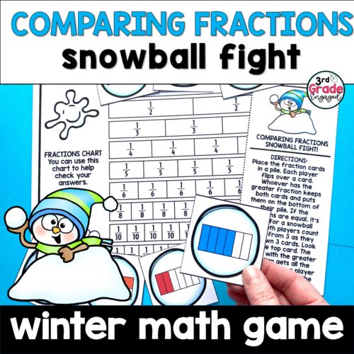 Winter Comparing Fractions Snowball Fight Math Game
