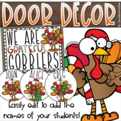 Thanksgiving Door Display Bulletin Board Decoration Grateful Turkeys EDITABLE PowerPoint's featured image