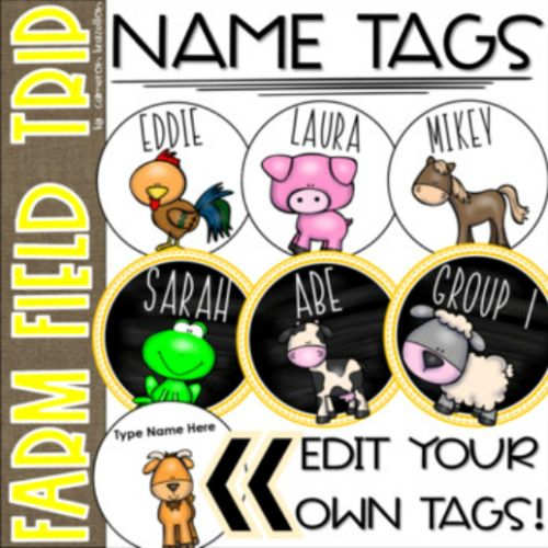 Field Trip to the Farm Editable Student Name Tags's featured image