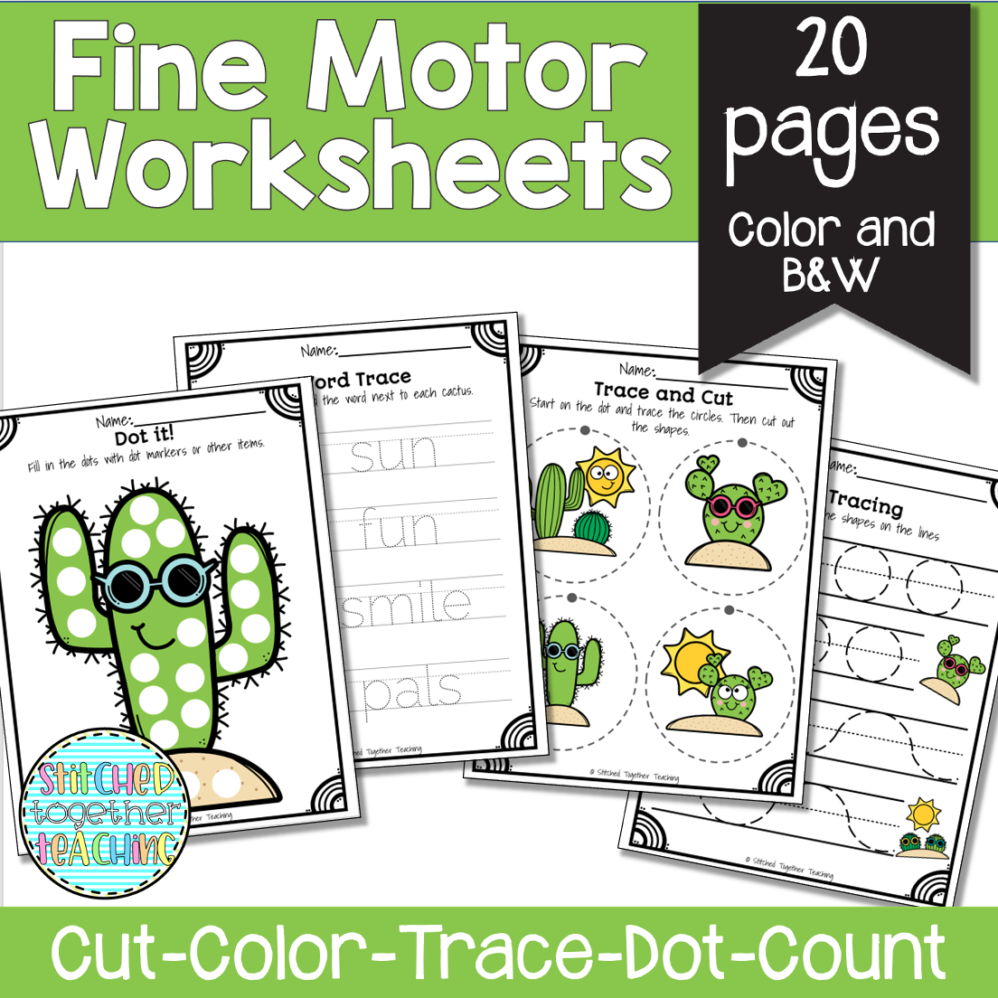 Cactus Summer FINE MOTOR Activities Worksheet Packet for Special Education OT