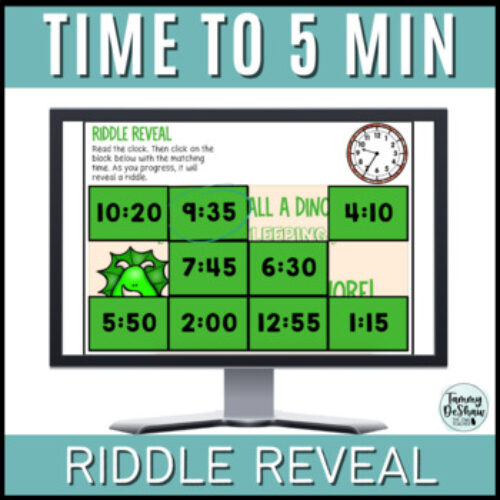 Telling Time to 5 Minutes Riddle Reveal Telling Time Boom Cards's featured image