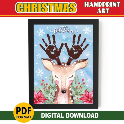 Christmas Handprint Art | Rudolph Reindeer Handprint Craft | Christmas PRINTABLE Activity for Kids | Baby Toddler Preschool Keepsake's featured image