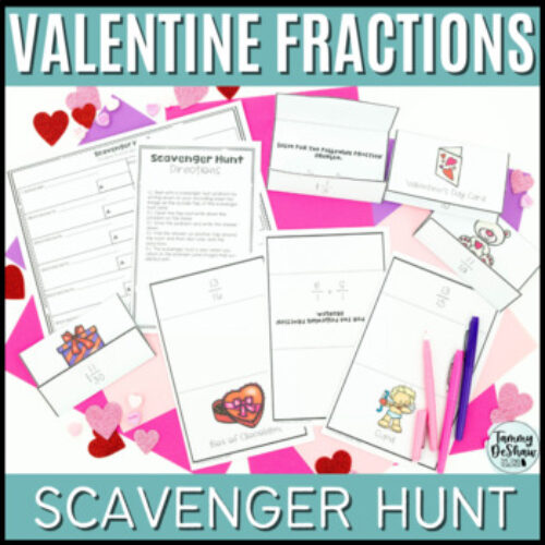 Valentine's Day Adding Fractions with Unlike Denominators Scavenger Hunt