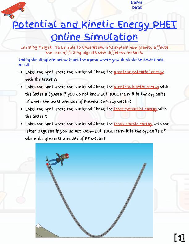 Potential And Kinetic Energy Lab- PHET Skate Park Energy Simulation ...