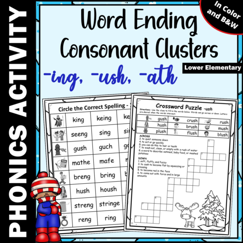 Final Consonant Blends - ING, USH, ATH - Winter Phonics Activities & Worksheets