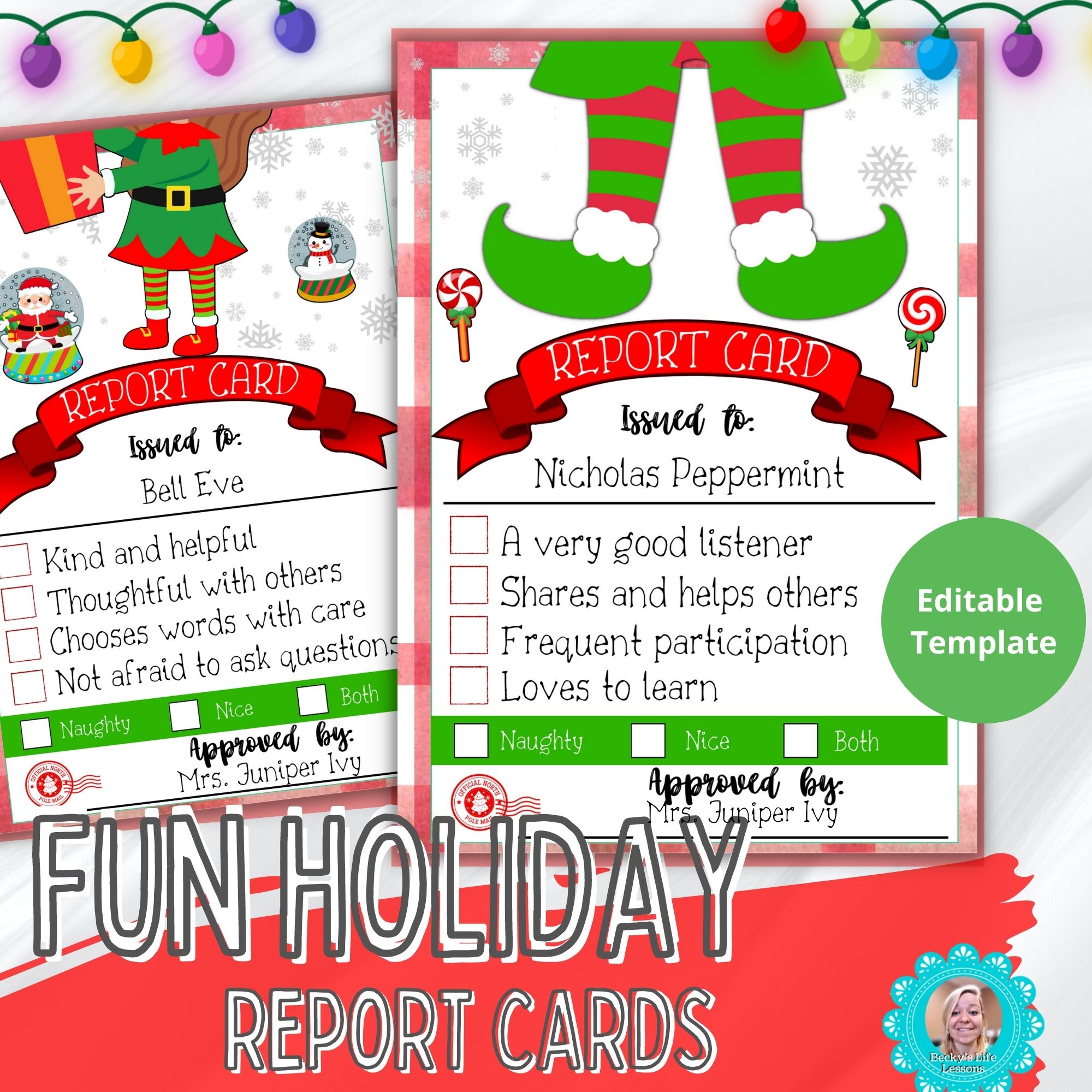 Christmas Holiday Report Cards, Kindness Cards, & Encouragement Cards