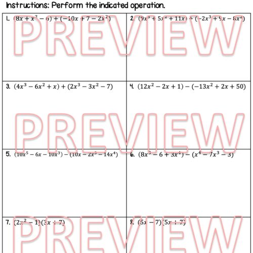 Adding, Subtracting and Multiplying Polynomials Clue Mystery Activity ...