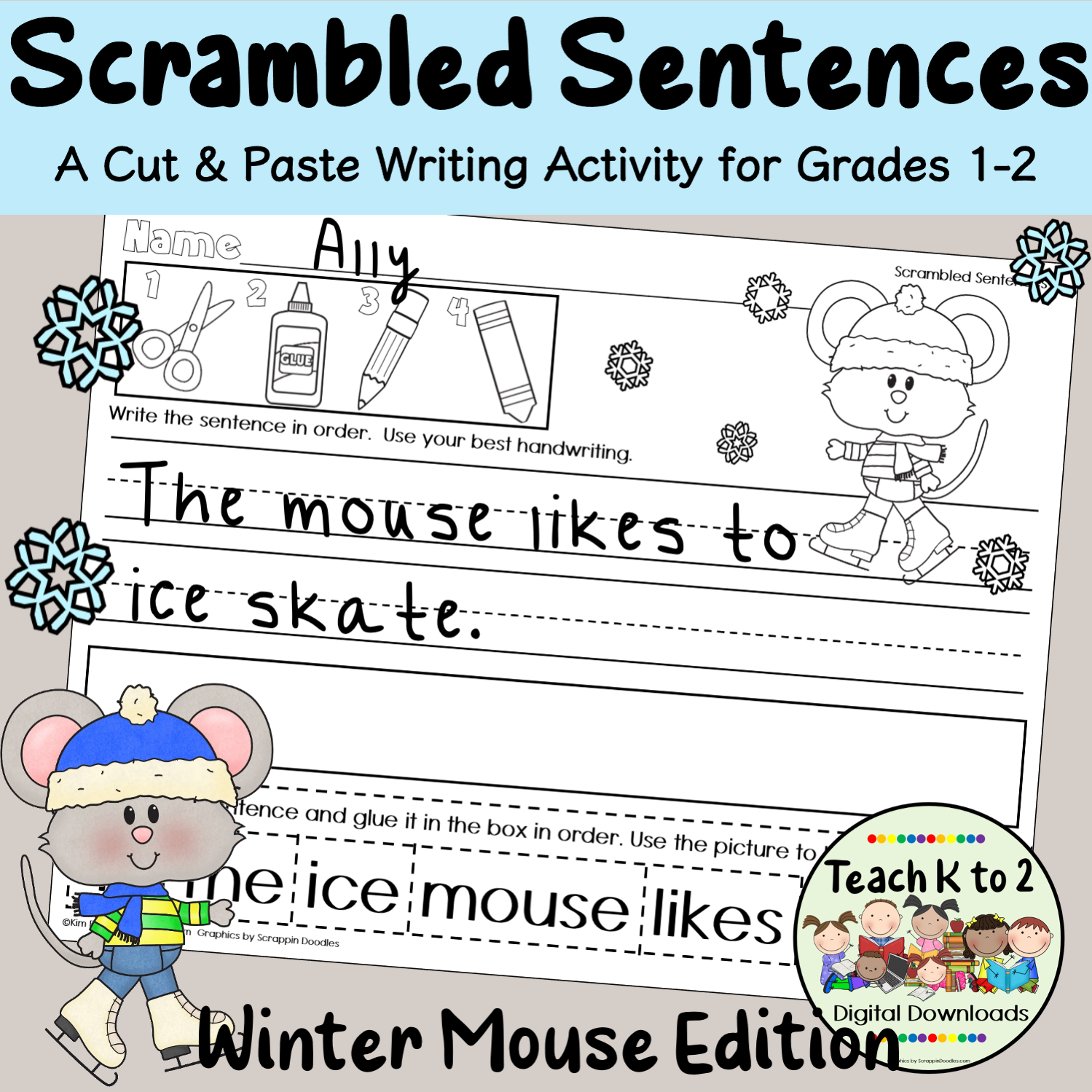 Sentence Fluency Grades 12 Scrambled Sentences Cut and Paste Winter