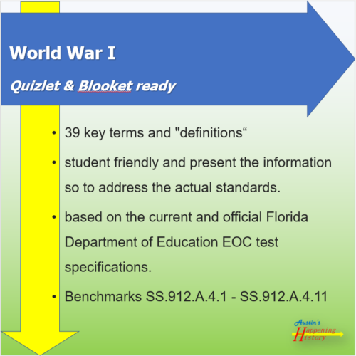 Quizlet / Blooket ready – US History FL EOC key terms – World War I's featured image