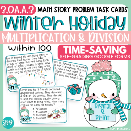 Winter Holiday Math Word Problem Task Cards Multiply & Divide- Digital & Print's featured image
