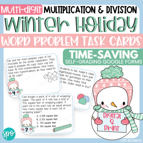 Winter Math Task Cards Multi-digit Multiplication & Division Word Problems | Holiday Math Centers's featured image