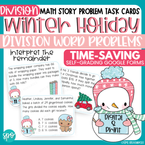 Winter Holiday Math Task Cards Division Interpret the Remainder Word Problems | Holiday Task Cards's featured image