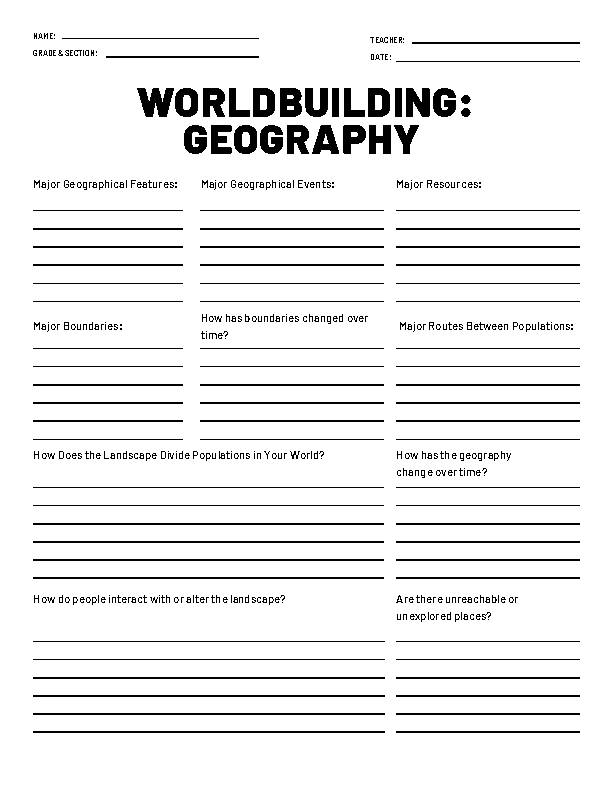 Worldbuilding Worksheet- Geography