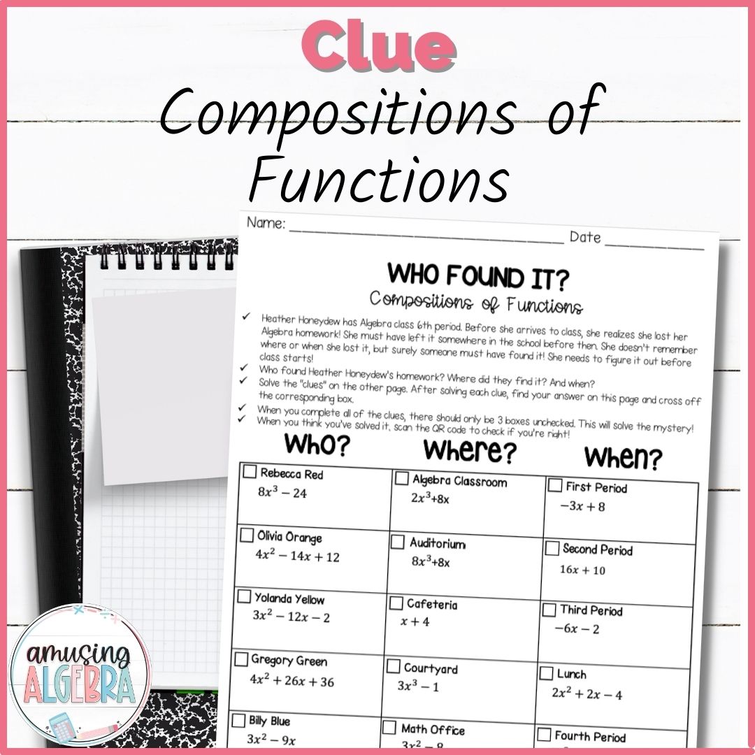 Function Compositions Clue Mystery Activity - Classful