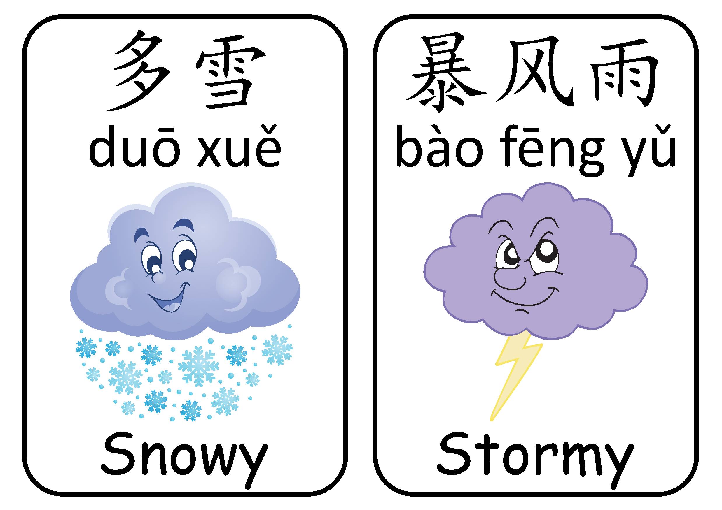Mandarin Chinese First Words Flashcards Weather Flash Cards With English Name Simplified Mandarin Chinese First Words Flashcards Weather Flash Cards With English Name Simplified