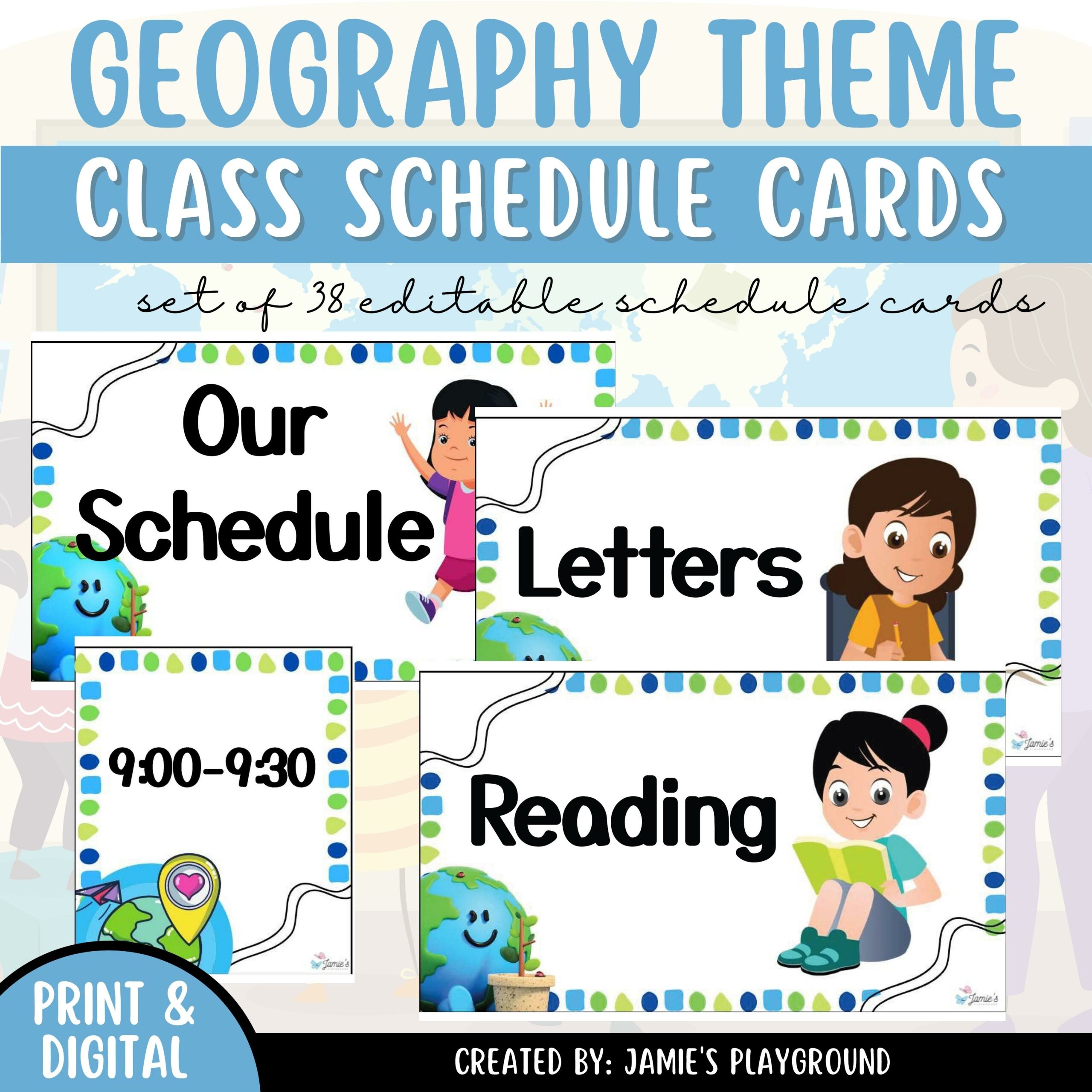 Classroom Schedule Cards - EDITABLE Geography Daily Visual Schedule Cards