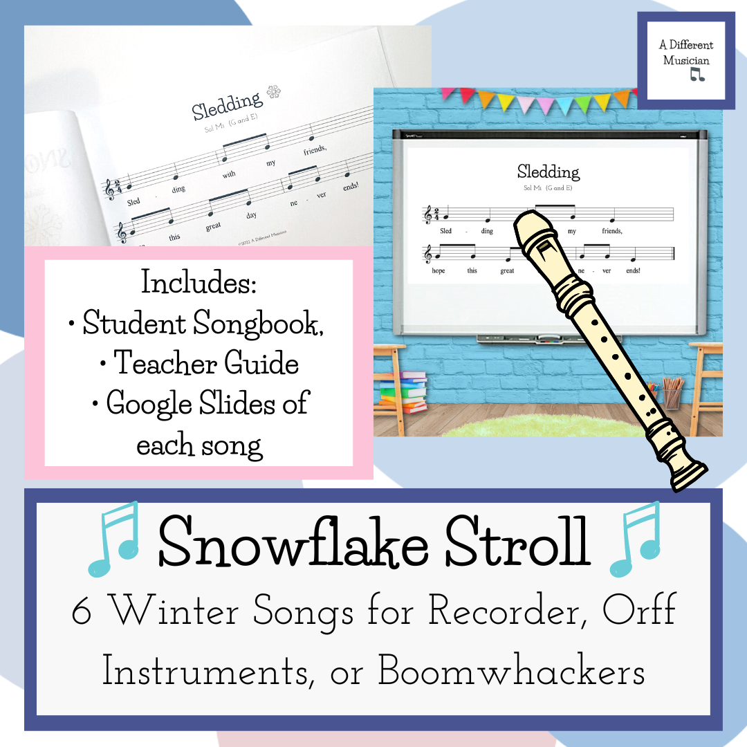 Recorder Karate Winter Songs for Elementary Music - December Music Activity - Snowflake Stroll