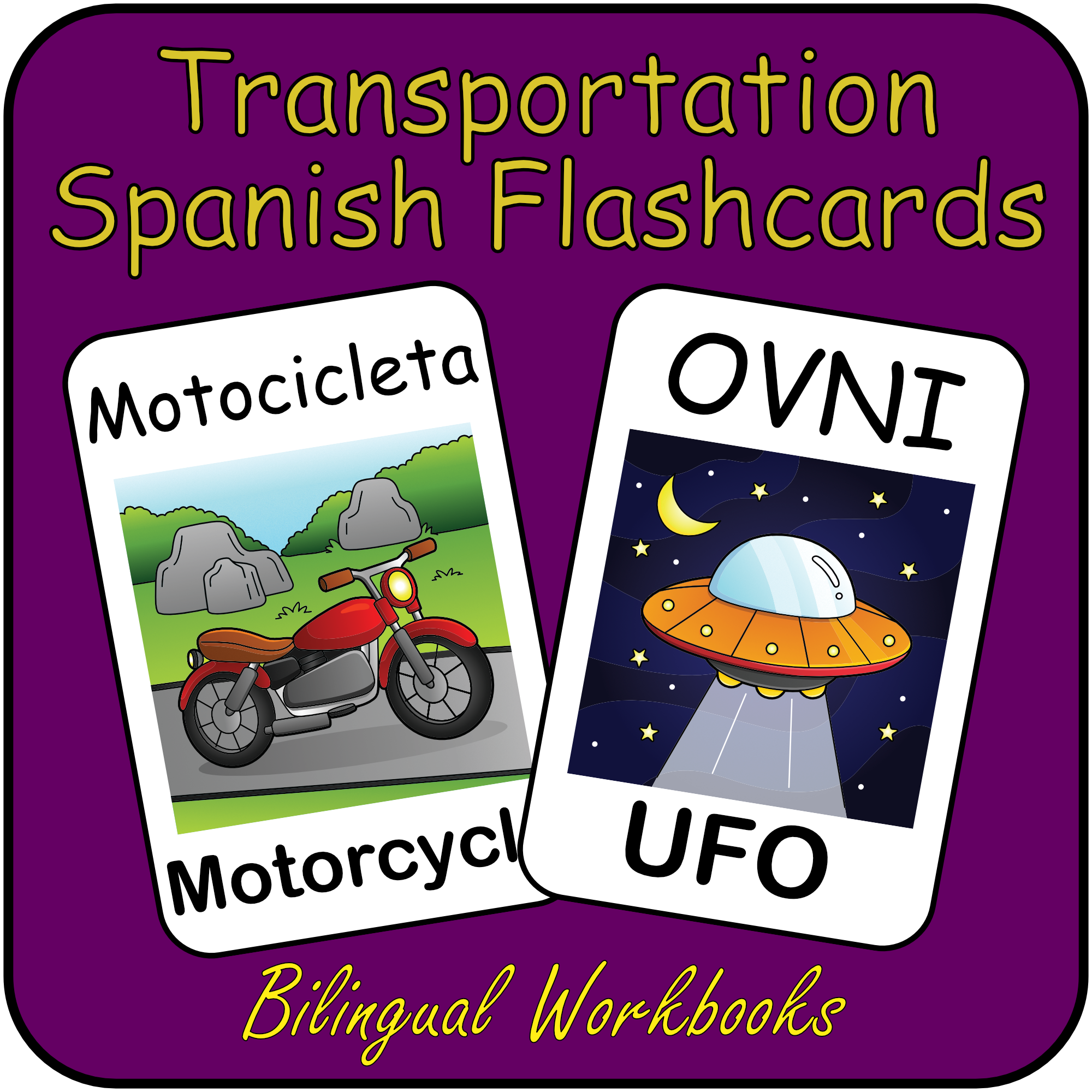TRANSPORTATION - Spanish Flash Cards - Vocabulary Study flashcards with English and Spanish - Learn or Teach Spanish