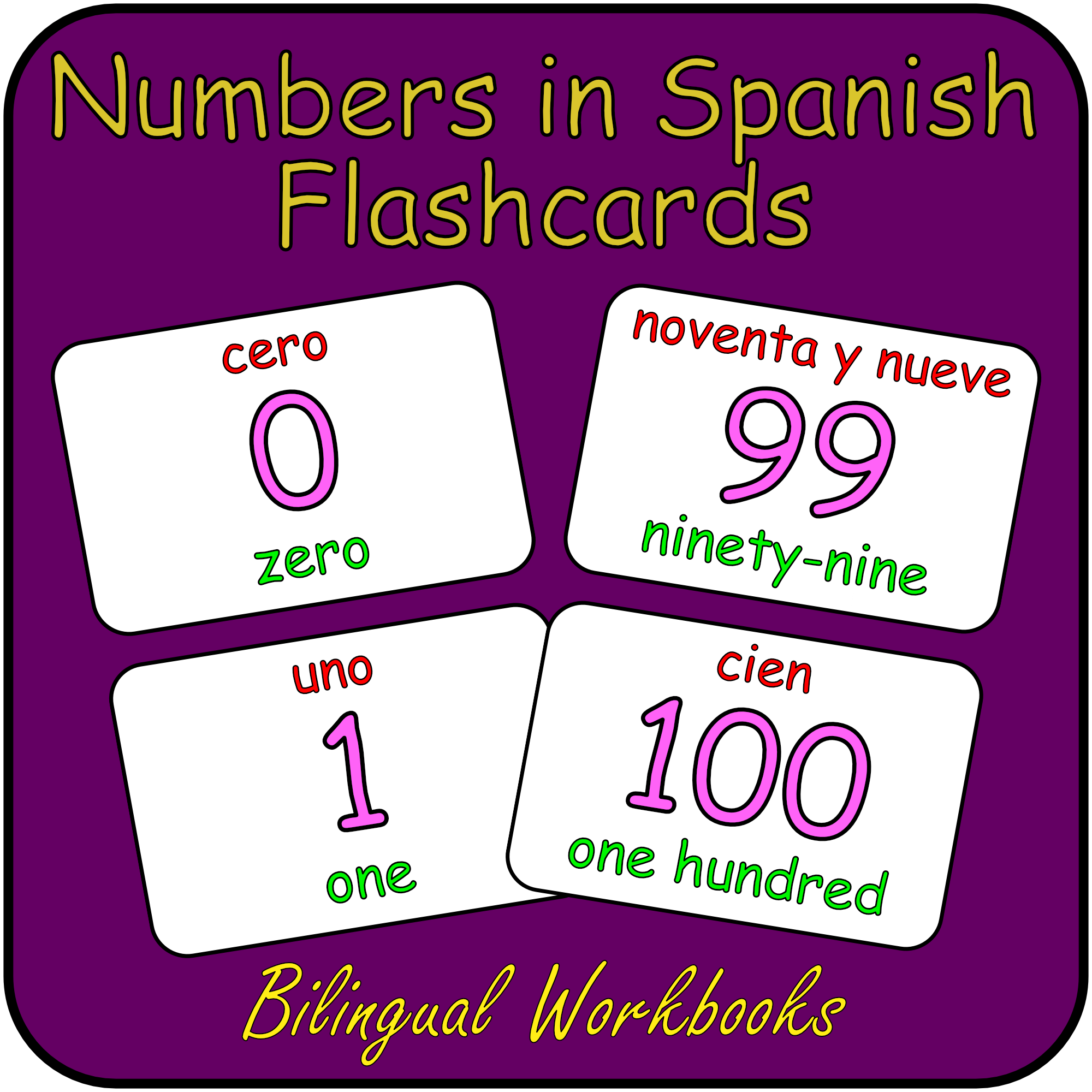 NUMBERS 0-100 - Spanish Flash Cards - Vocabulary Study flashcards with English and Spanish - Learn or Teach Spanish