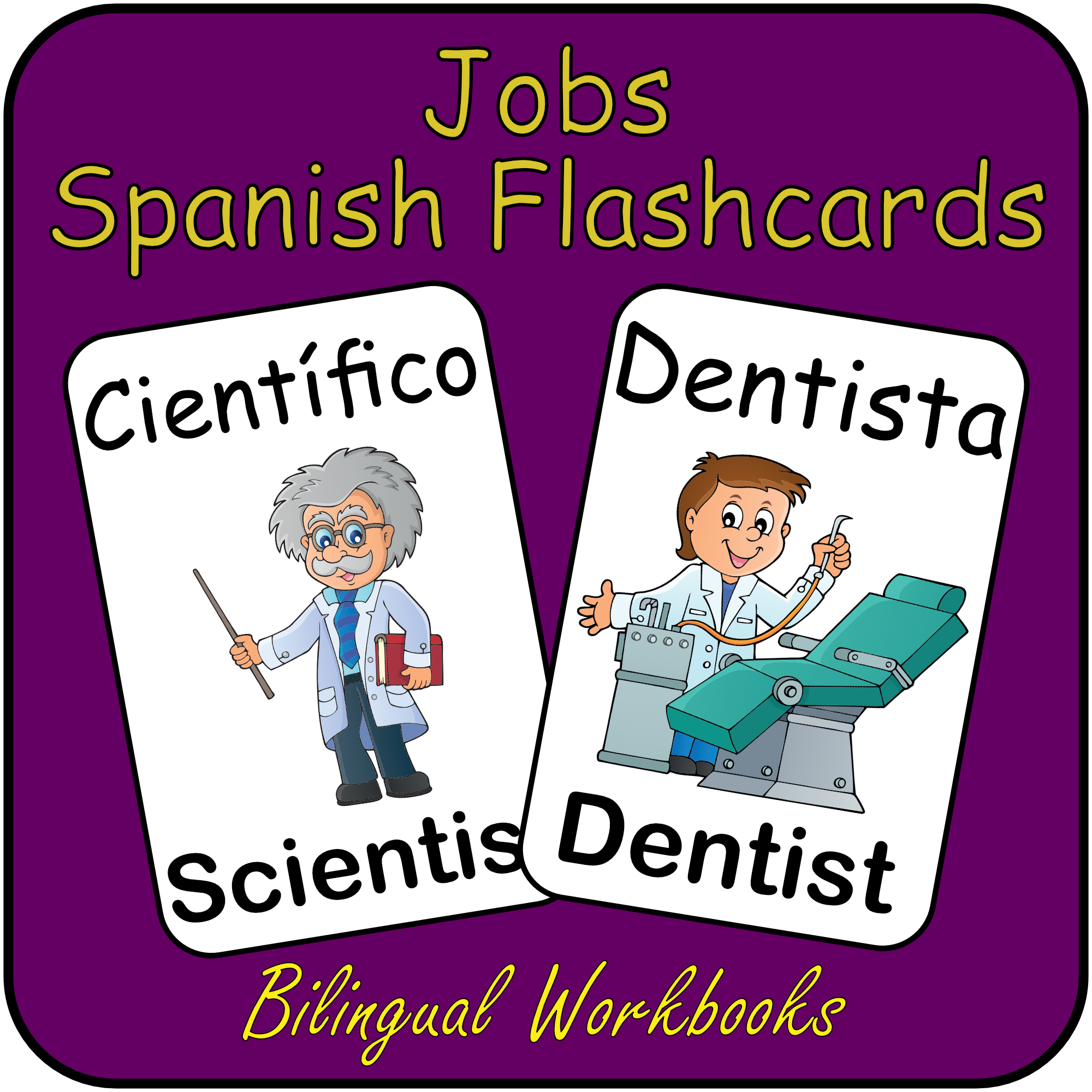 JOBS - Spanish Flash Cards - Vocabulary Study flashcards with English and Spanish - Learn or Teach Spanish