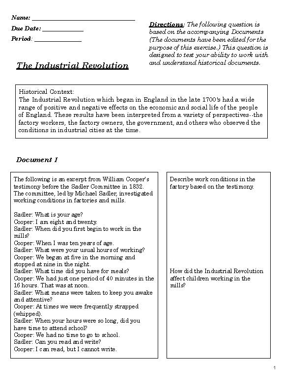 dbq 12 the industrial revolution beginnings essay