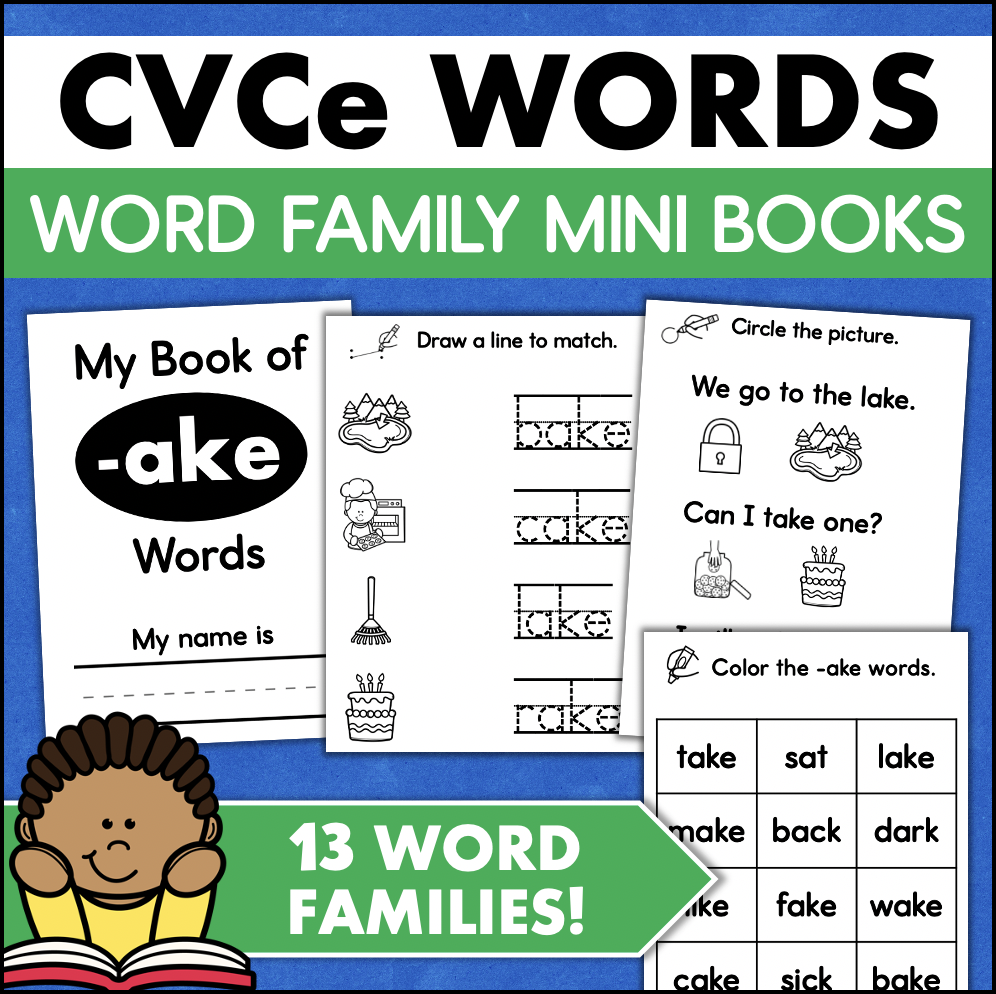 Silent E CVCe Word Families Mini Books - Read Match Color