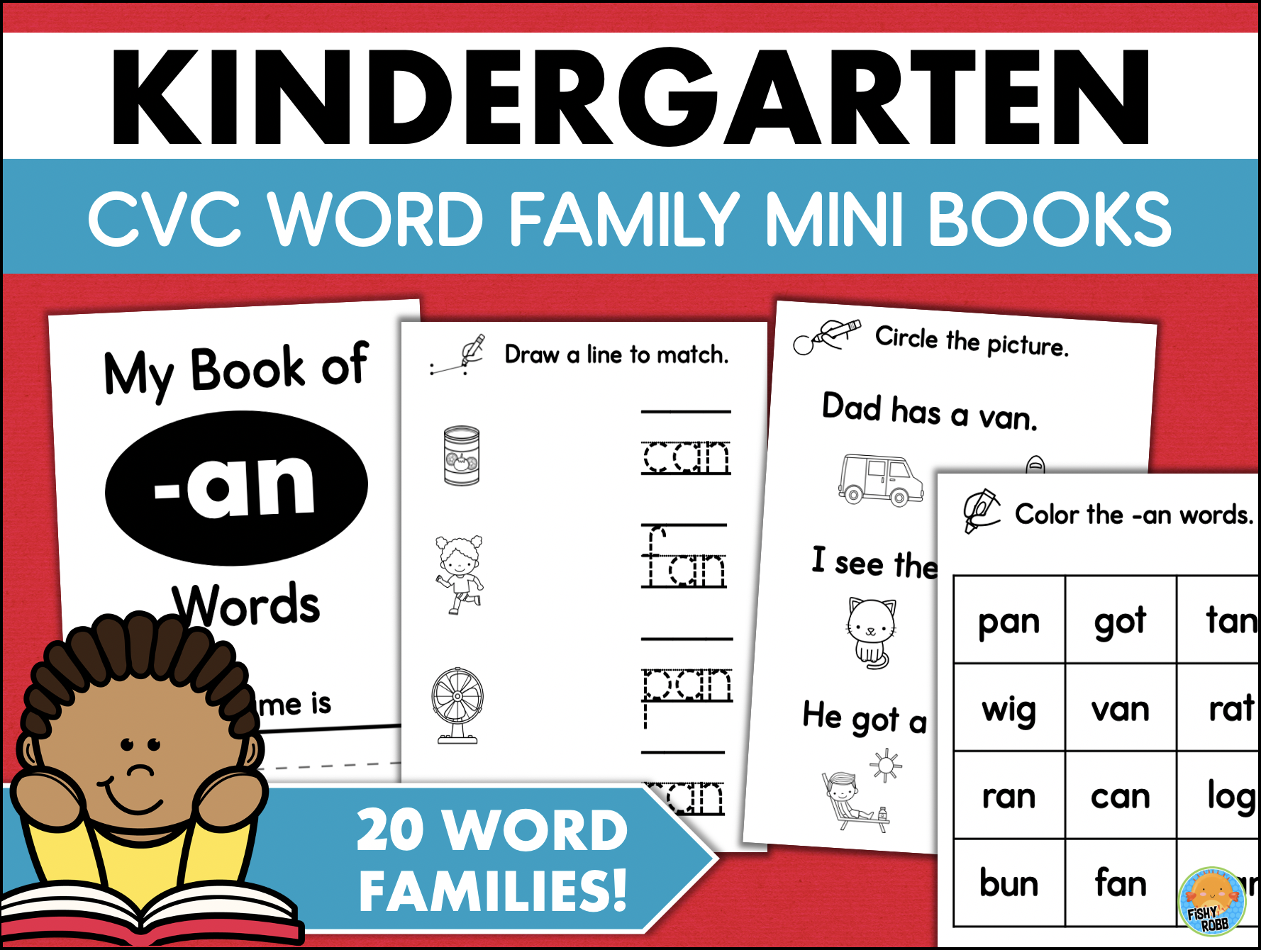 CVC Word Families Mini Books - Short Vowel Sounds - Read Match Color