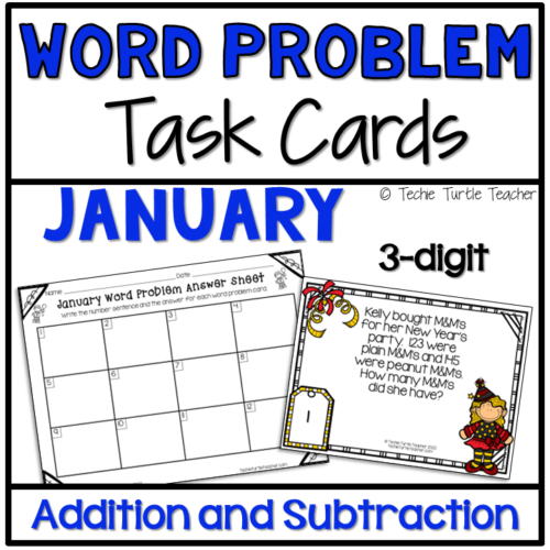 Addition & Subtraction 3-Digit Winter Word Problem Task Cards January's featured image