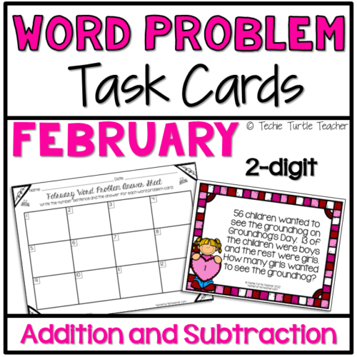 Addition & Subtraction 2-Digit Winter Word Problem Task Cards February's featured image