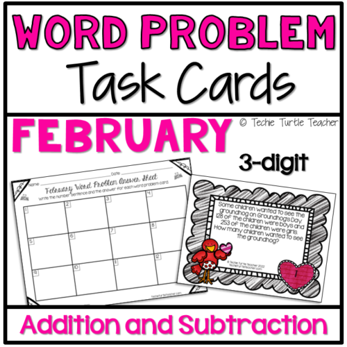 Addition & Subtraction 3-Digit Winter Word Problem Task Cards February's featured image