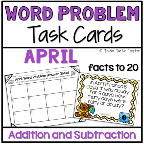 Addition & Subtraction Facts within 20 Spring Word Problem Task Cards April's featured image