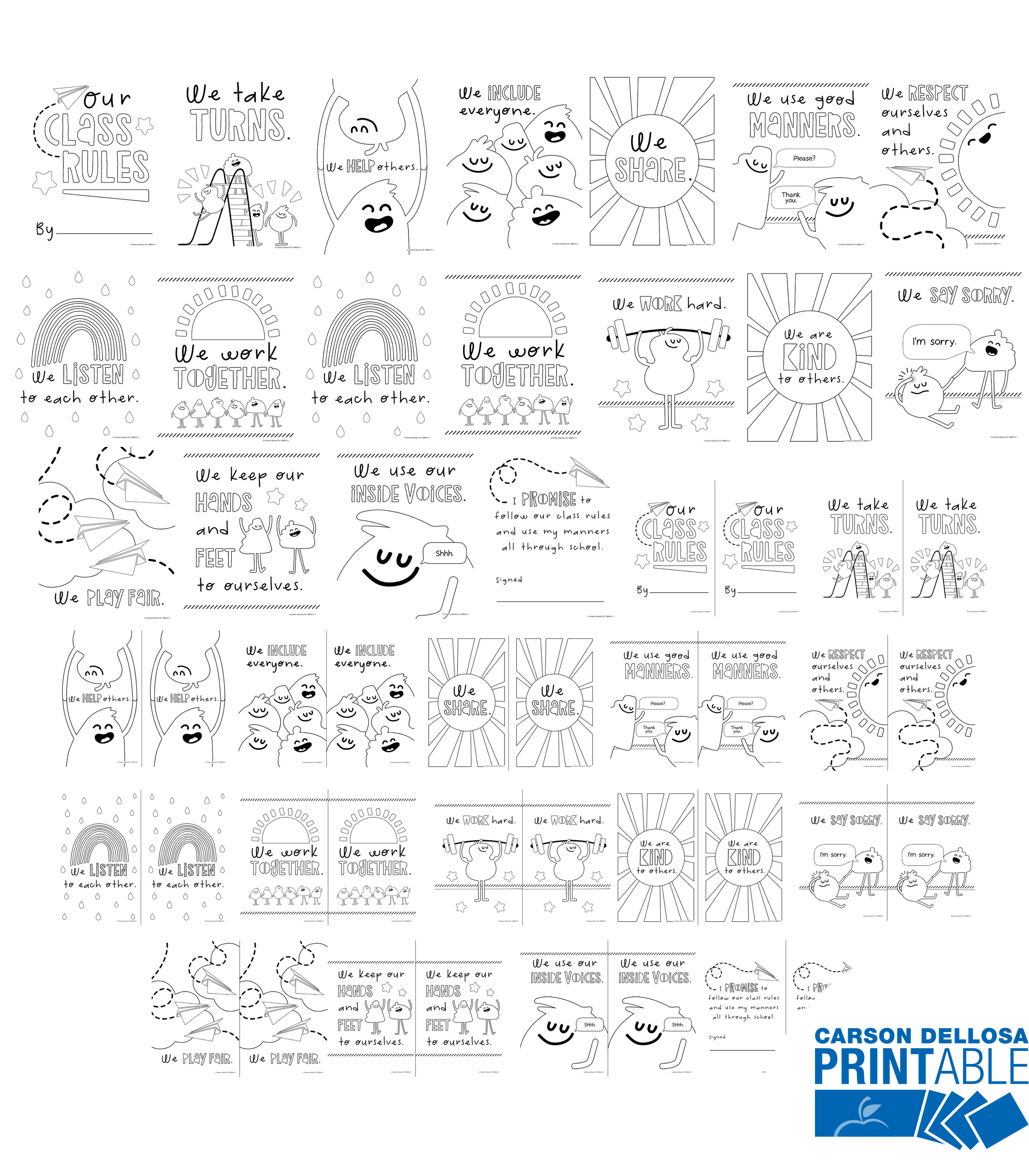 classroom rules colouring pages