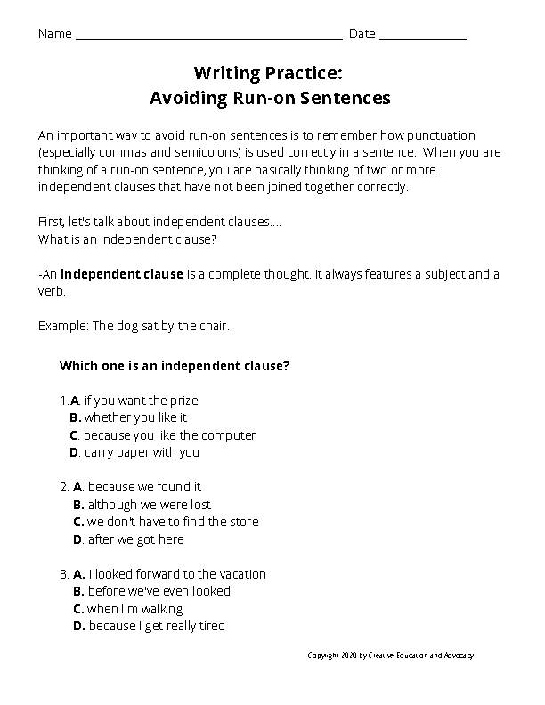 Identifying and Correcting Run On Sentences - ELA writing editing MS HS ...