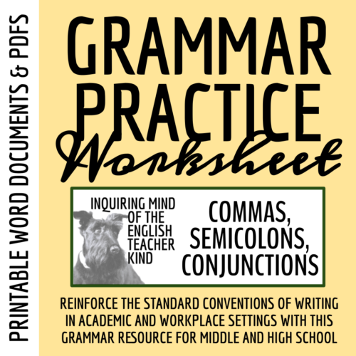 High School Grammar Practice Worksheet on Commas, Conjunctions, and Semicolons's featured image