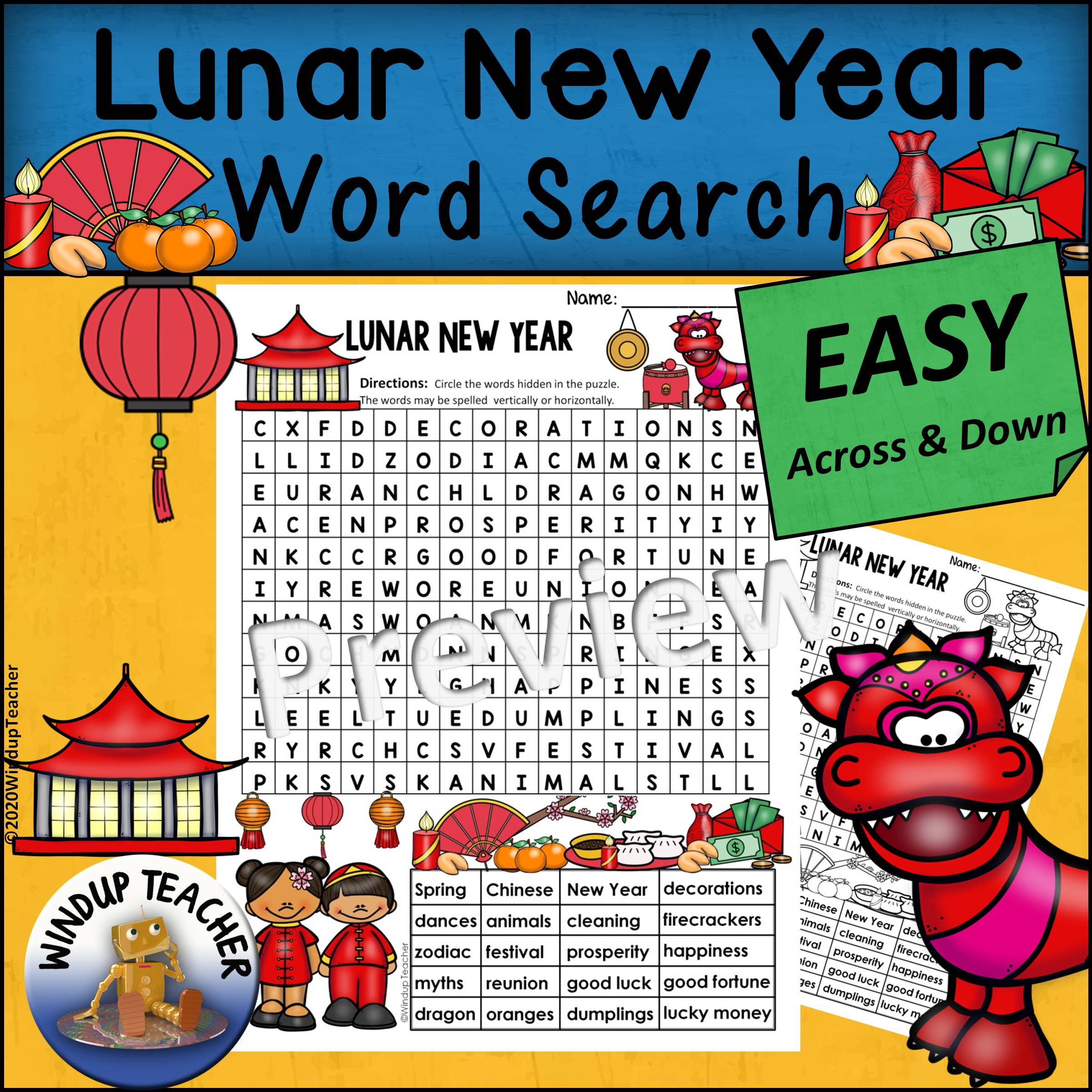 Lunar New Year Word Search Easy Puzzle Ready To Go Classful