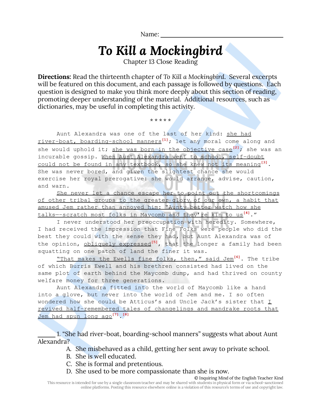 to kill a mockingbird chapter 13 questions