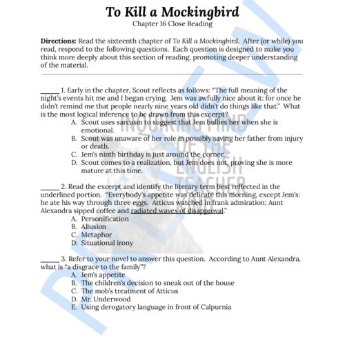 chapter 16 to kill a mockingbird questions and answers