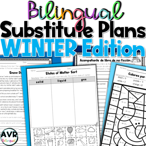 Winter Emergency Sub Plans | Bilingual Bundle | 3rd Grade | Spanish English's featured image
