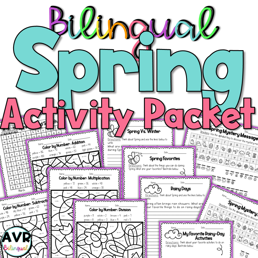 Spring | Primavera Activities Fun Packet Print & Go Spanish English