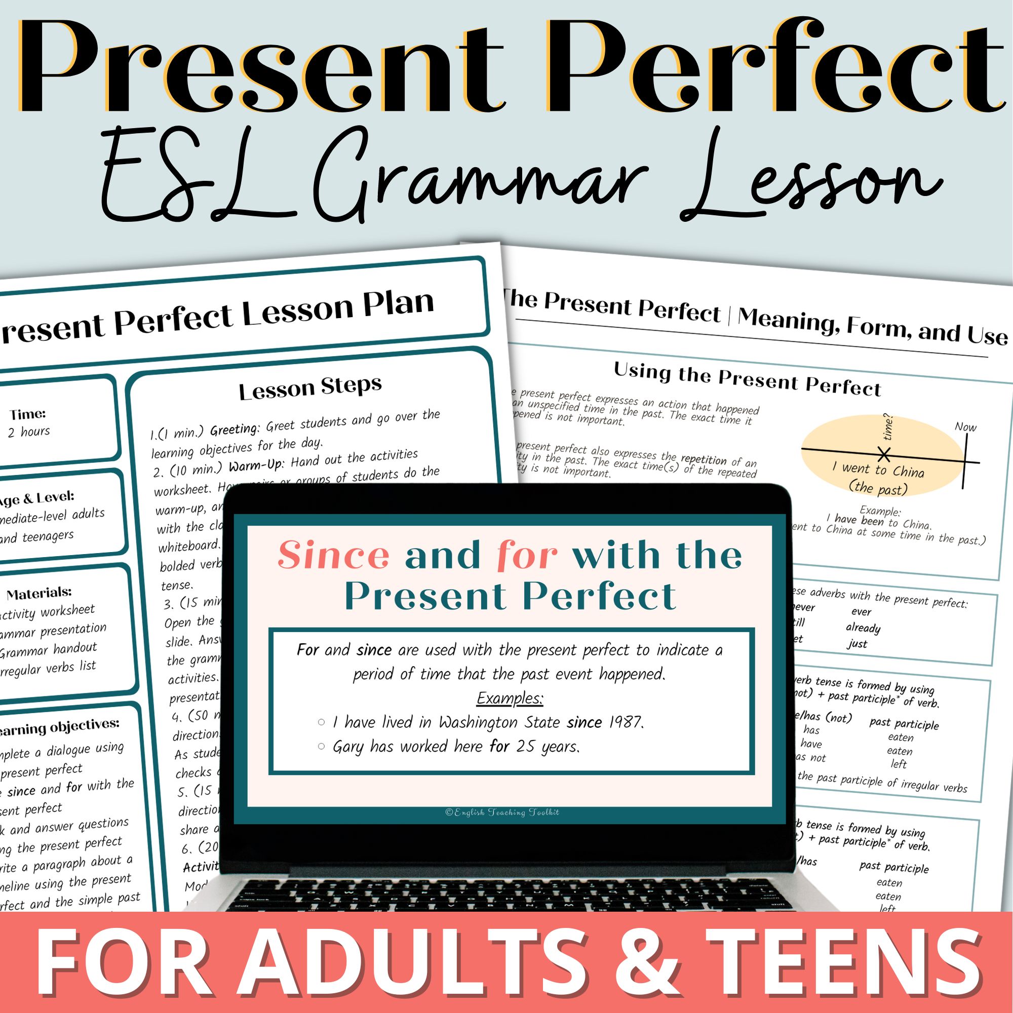 ESL Present Perfect Verb Tense Grammar Lesson And Activities For Adults ...