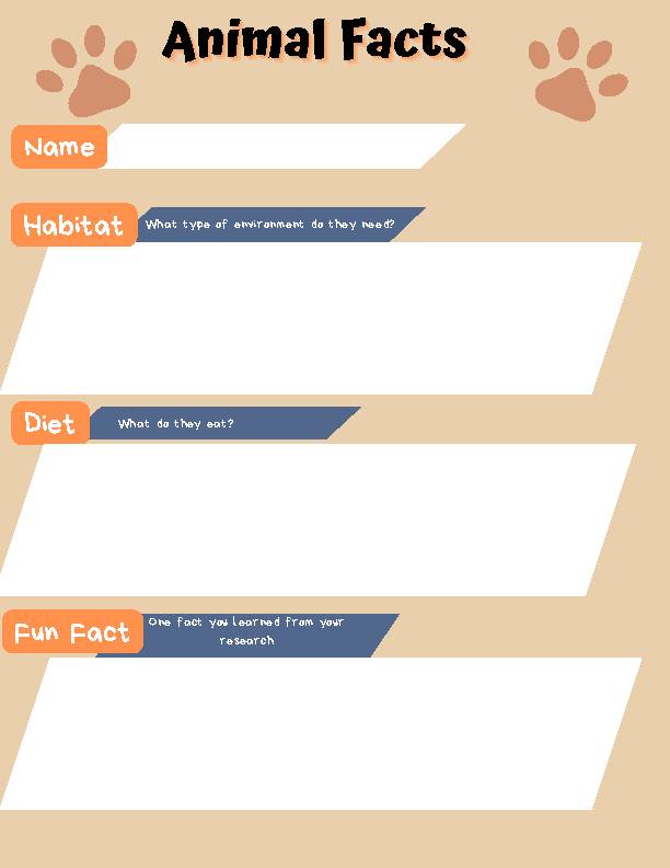 Animal Fact Finding Research Graphic Organizer Printable Classful
