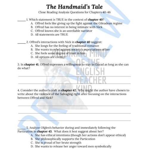 The Handmaid's Tale Close Reading Worksheets Bundle - Classful