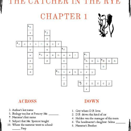 The Catcher in The Rye Crossword Puzzle Ch 1 Classful