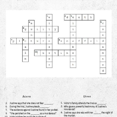Frankenstein Crossword Puzzle Act 1 The Letters 8 (includes 9 puzzles